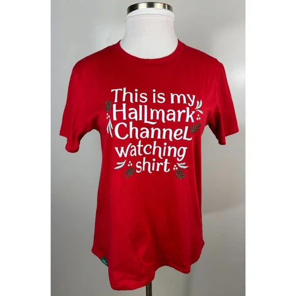 ✨2/$20 Hallmark Embroidered Red Holiday Festive Movie Watching Cotton T-Shirt XL - Picture 10 of 10
